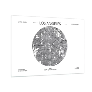 Obraz na szkle - Czarno-biała mapa Los Angeles w stylu minimalistycznym - 70x50cm - Anatomia Los Angeles - Nowoczesna dekoracja ścienna do salonu i sypialni ARTTOR