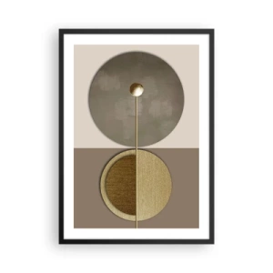 Plakat w czarnej ramie - Nowoczesna geometryczna abstrakcja w odcieniach złota i beżu - 50x70cm - Doskonała równowaga - Nowoczesna dekoracja ścienna do salonu i sypialni ARTTOR
