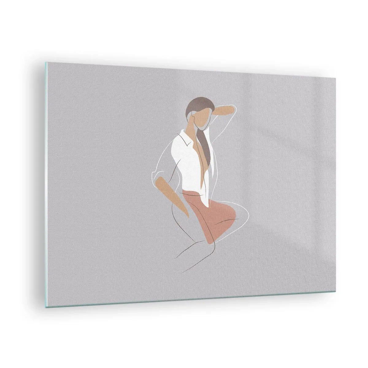 Obraz na szkle - Sylwetka kobiety w minimalistycznym stylu - 70x50cm - Zarys wdzięku - Nowoczesna dekoracja ścienna do salonu i sypialni ARTTOR
