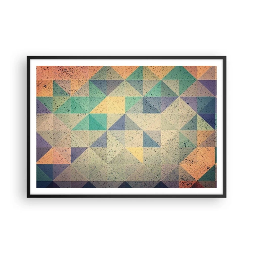 Plakat w czarnej ramie - Kolorowa kompozycja geometrycznych trójkątów w pastelowych odcieniach - 100x70cm - Republika trójkątów - Nowoczesna dekoracja ścienna do salonu i sypialni ARTTOR