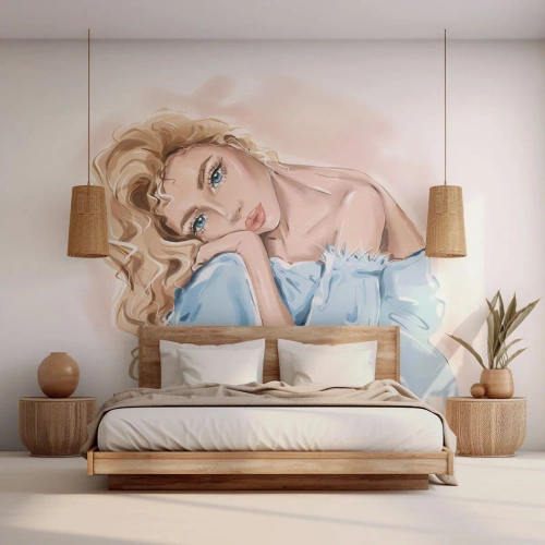 Fototapeta Premium Canvas - Rozmarzona w błękicie - Kobieta, Moda, Grafika - 400x280 cm