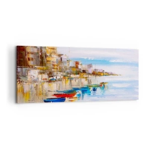 Obraz na płótnie - Wielobarwna miejska przystań - 100x40 cm