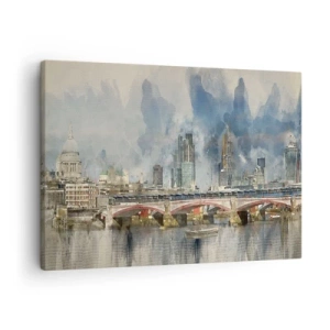 Obraz na płótnie - Akwarelowy widok na most i panoramę miasta - 70x50cm - Londyn w całej okazałości - Nowoczesna dekoracja ścienna do salonu i sypialni ARTTOR