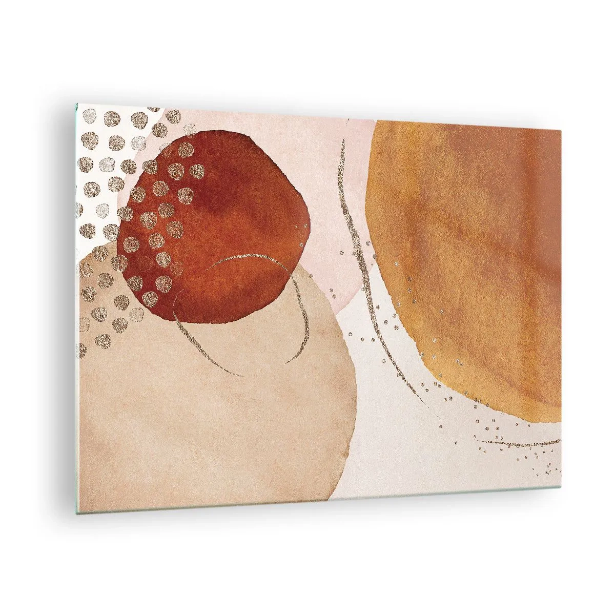 Obraz na szkle - Abstrakcyjne okręgi w odcieniach beżu, miedzi i złota - 70x50cm - Krągłość i ruch - Nowoczesna dekoracja ścienna do salonu i sypialni ARTTOR