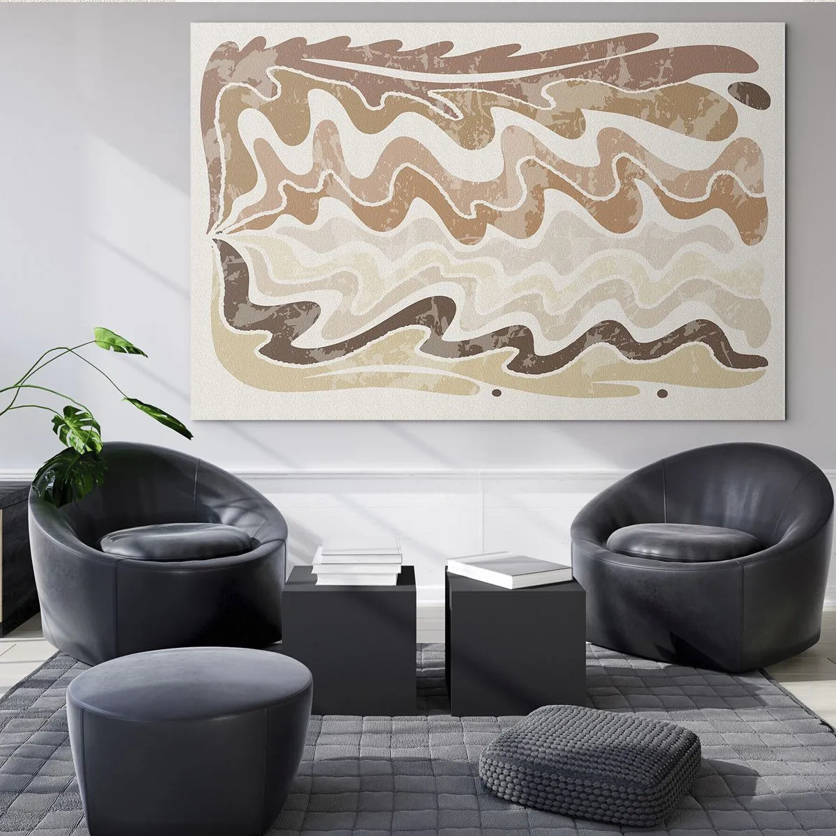 Obraz na szkle - Beżowe i brązowe fale w abstrakcyjnej kompozycji - 70x50cm - Dobra energia – dobre emocje - Nowoczesna dekoracja ścienna do salonu i sypialni ARTTOR