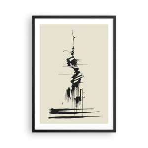 Plakat w czarnej ramie - Abstrakcyjny rysunek przedstawiający postać na tle falującej linii - 50x70cm - Abstrakcja pośpieszna - Nowoczesna dekoracja ścienna do salonu i sypialni ARTTOR