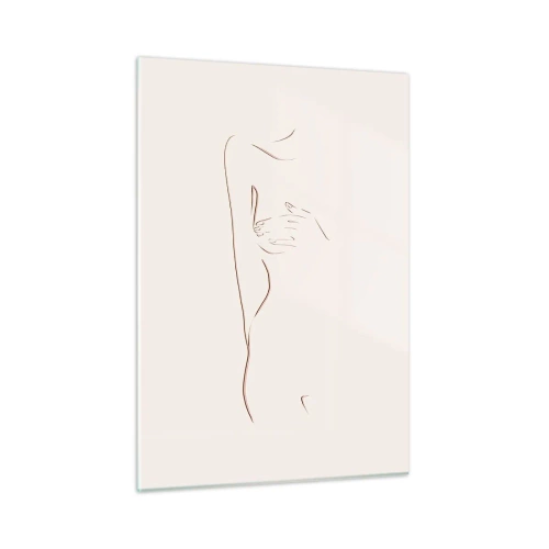 Obraz na szkle - Abstrakcyjna linia przedstawiająca zarys ciała w delikatnym, minimalistycznym stylu - 50x70cm - Kształt pragnienia - Nowoczesna dekoracja ścienna do salonu, kuchni i sypialni ARTTOR