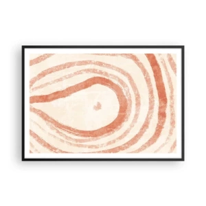 Plakat w czarnej ramie - Abstrakcyjny motyw koncentrycznych linii w odcieniach terrakoty - 100x70cm - Koralowe kręgi – kompozycja - Nowoczesna dekoracja ścienna do salonu i sypialni ARTTOR