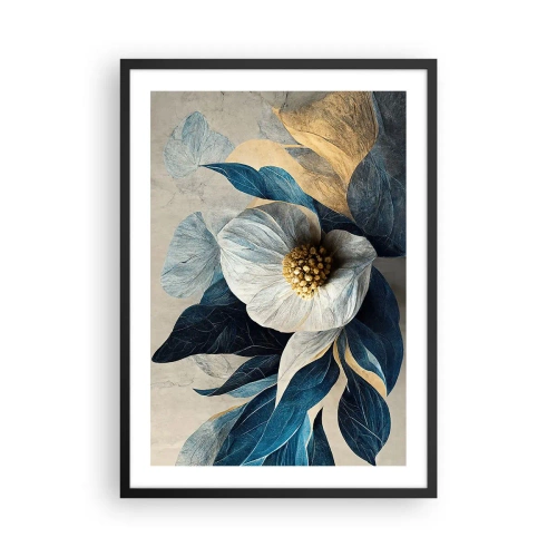 Plakat w czarnej ramie - Elegancki kwiat w odcieniach granatu i złota - 50x70cm - Ma złote serce - Nowoczesna dekoracja ścienna do salonu i sypialni ARTTOR