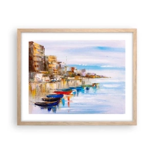 Plakat w ramie jasny dąb - Wielobarwna miejska przystań - 50x40 cm