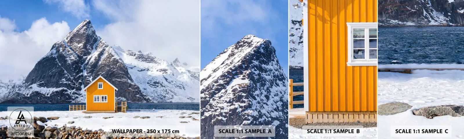 Fototapeta Próbka Samoprzylepna Deluxe Sticker - Skandynawskie wakacje - Zima, Alpy, Góry - 100x30 cm