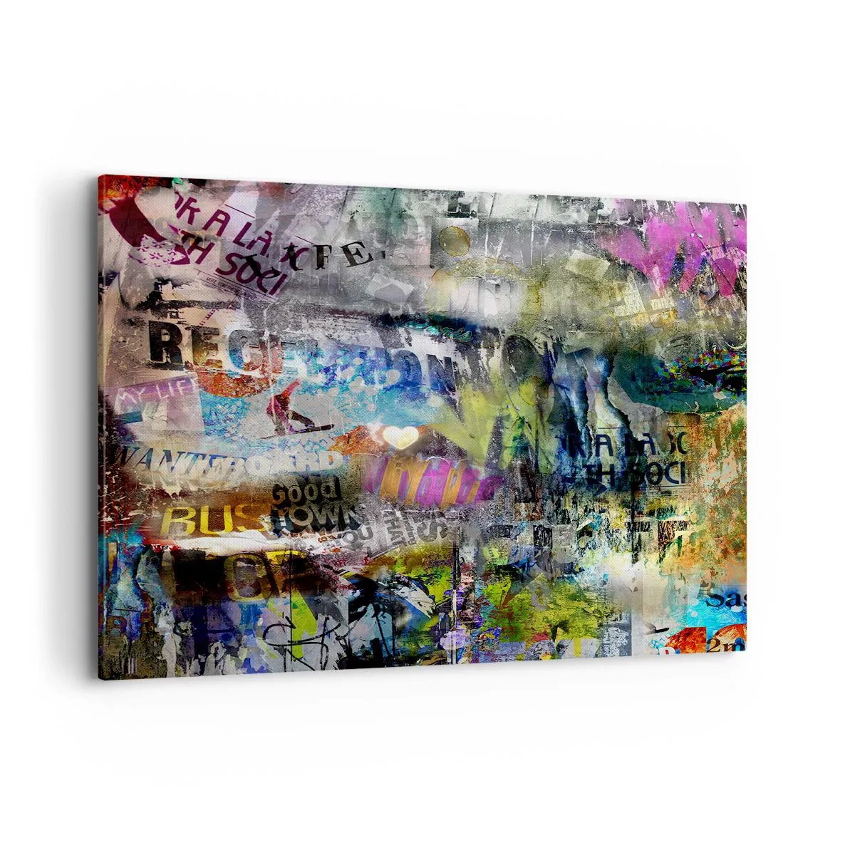 Obraz na płótnie - Abstrakcyjny kolaż z tekstami i różnorodnymi kolorami - 120x80cm - Kolaż wspomnień - Nowoczesna dekoracja ścienna do salonu, kuchni i sypialni ARTTOR