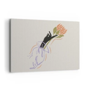 Obraz na płótnie - Minimalistyczny bukiet kwiatów w delikatnym stylu - 100x70cm - Siostrzany dotyk - Nowoczesna dekoracja ścienna do salonu, kuchni i sypialni ARTTOR