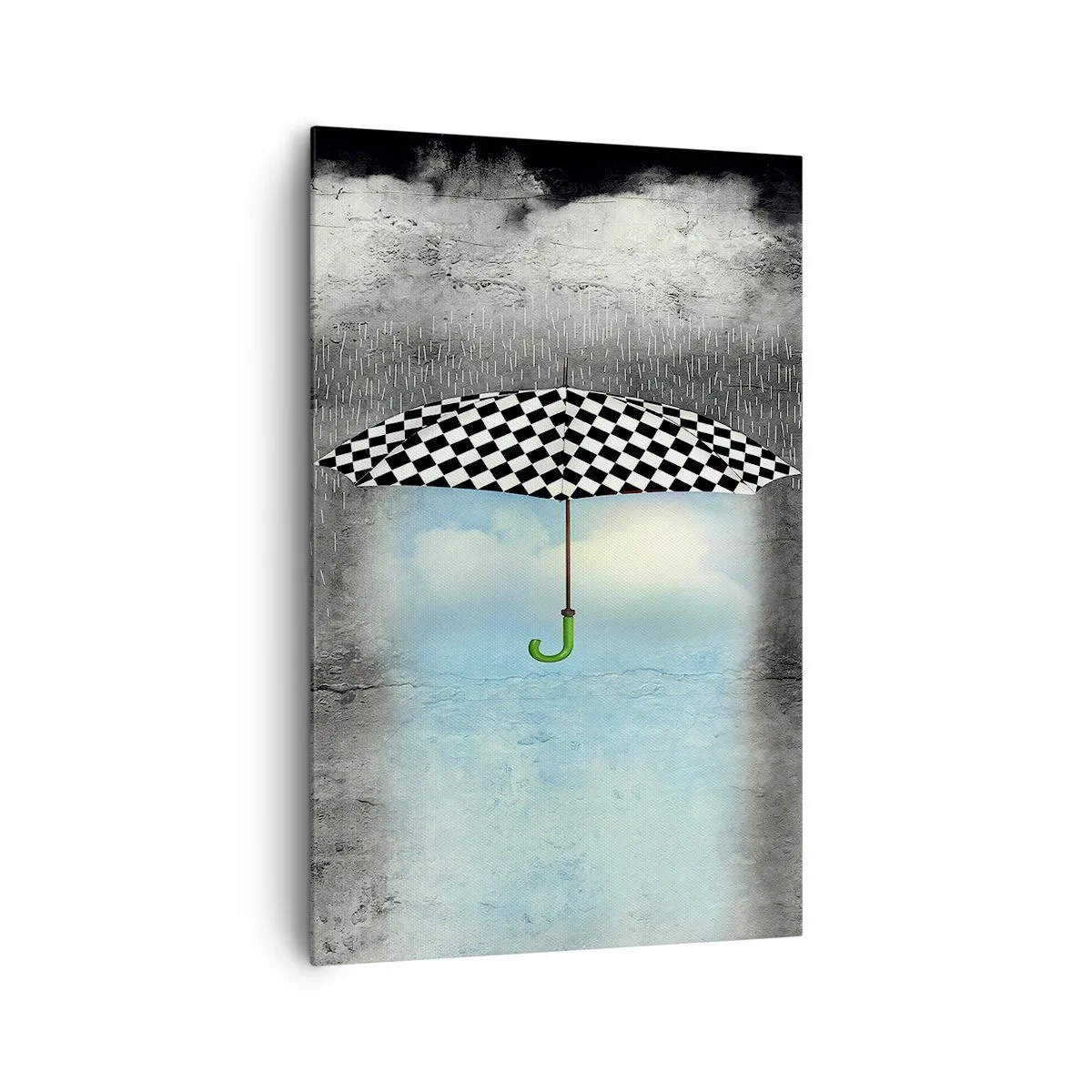 Obraz na płótnie - Parasol w szachownicę nad deszczowym krajobrazem - 80x120cm - A jednak możliwe - Nowoczesna dekoracja ścienna do salonu i sypialni ARTTOR