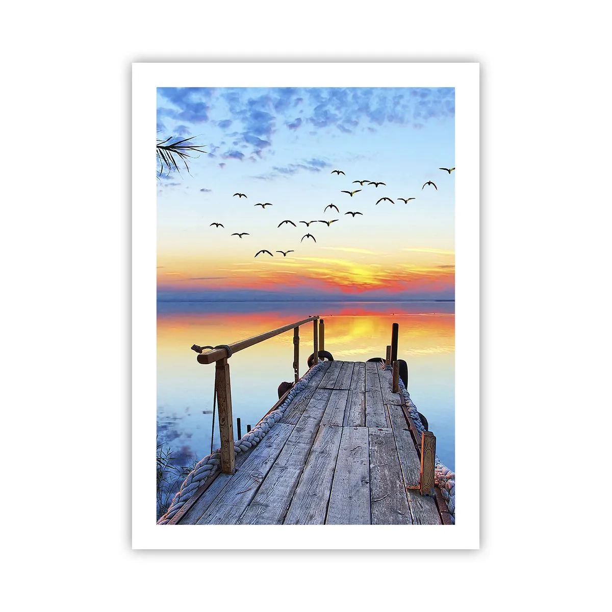 Plakat - Pomost nad jeziorem o zachodzie słońca - 50x70cm - Pora wracać… - Nowoczesna dekoracja ścienna do salonu, kuchni i sypialni ARTTOR