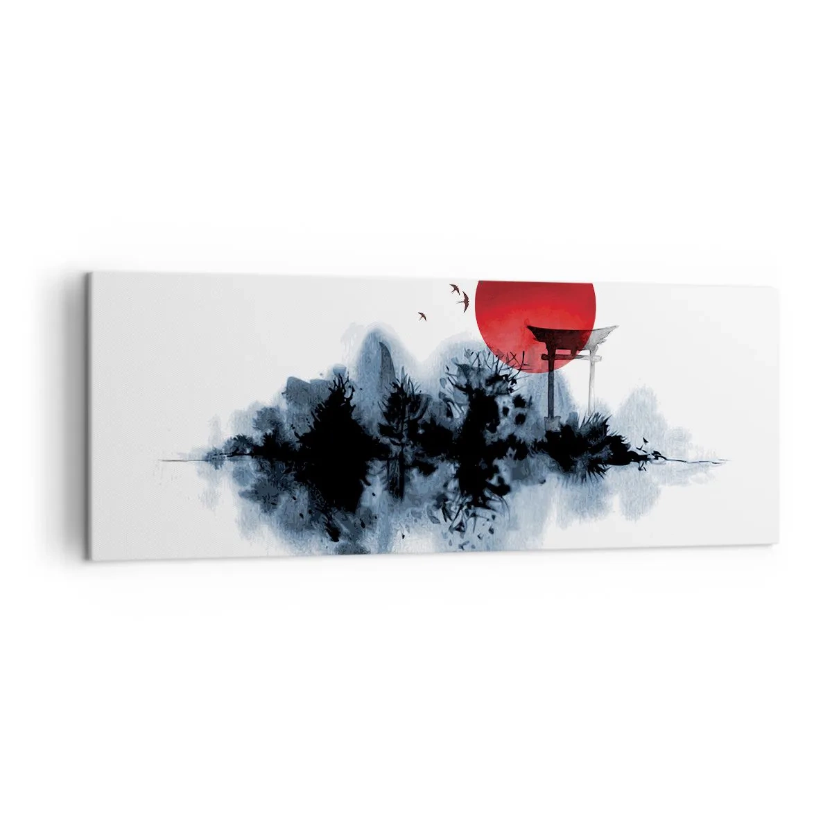 Obraz na płótnie - Czerwone słońce nad malowniczym krajobrazem z torii - 140x50cm - Japoński widok - Nowoczesna dekoracja ścienna do salonu i sypialni ARTTOR