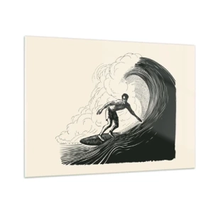 Obraz na szkle - Surfer na wysokiej fali w stylu retro rysunku - 100x70cm - Król fali - Nowoczesna dekoracja ścienna do salonu, kuchni i sypialni ARTTOR