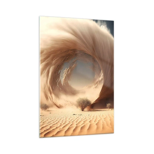 Obraz na szkle - Dynamiczny wir piasku na pustyni z drzewami - 70x100cm - Otwarty portal - Nowoczesna dekoracja ścienna do salonu i sypialni ARTTOR