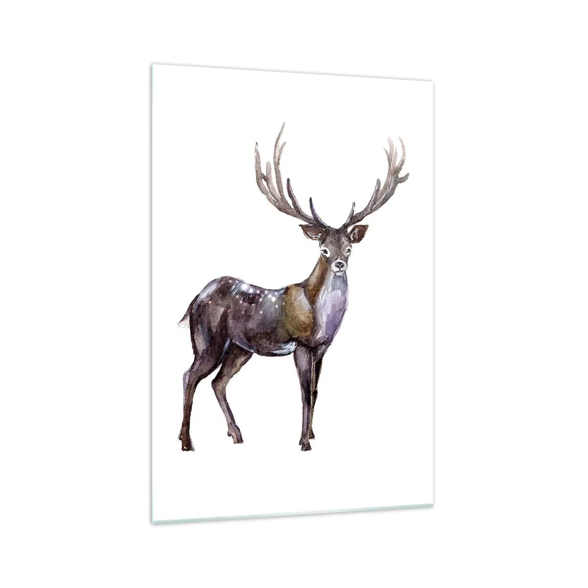 Obraz na szkle - Akwarelowa ilustracja jelenia z majestatycznym porożem - 70x100cm - Król północnej puszczy - Nowoczesna dekoracja ścienna do salonu i sypialni ARTTOR