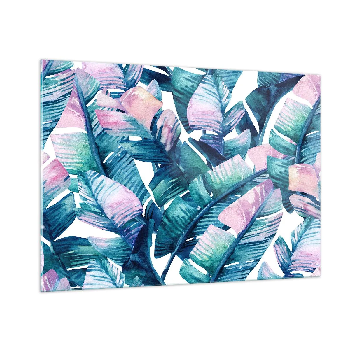 Obraz na szkle - Liście bananowca w pastelowych odcieniach na białym tle - 100x70cm - W bananowym gaju - Nowoczesna dekoracja ścienna do salonu, kuchni i sypialni ARTTOR