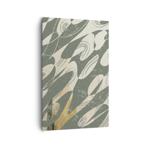 Obraz na płótnie - Dynamiczne kształty w zielonych i złotych odcieniach - 80x120cm - Abstrakcja zrytmizowana - Nowoczesna dekoracja ścienna do salonu i sypialni ARTTOR