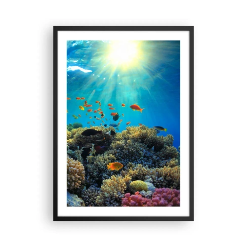 Plakat w czarnej ramie - Podwodny krajobraz z rafą koralową i kolorowymi rybami - 50x70cm - Podwodne skarby - Nowoczesna dekoracja ścienna do salonu i sypialni ARTTOR