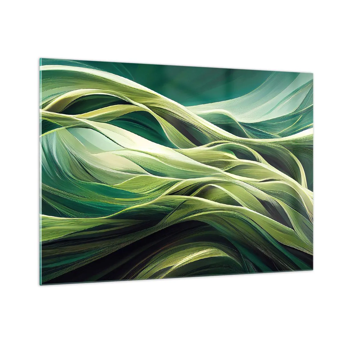 Obraz na szkle - Abstrakcyjne zielone fale o organicznych kształtach - 100x70cm - Abstrakcyjna gra w zielone - Nowoczesna dekoracja ścienna do salonu, kuchni i sypialni ARTTOR