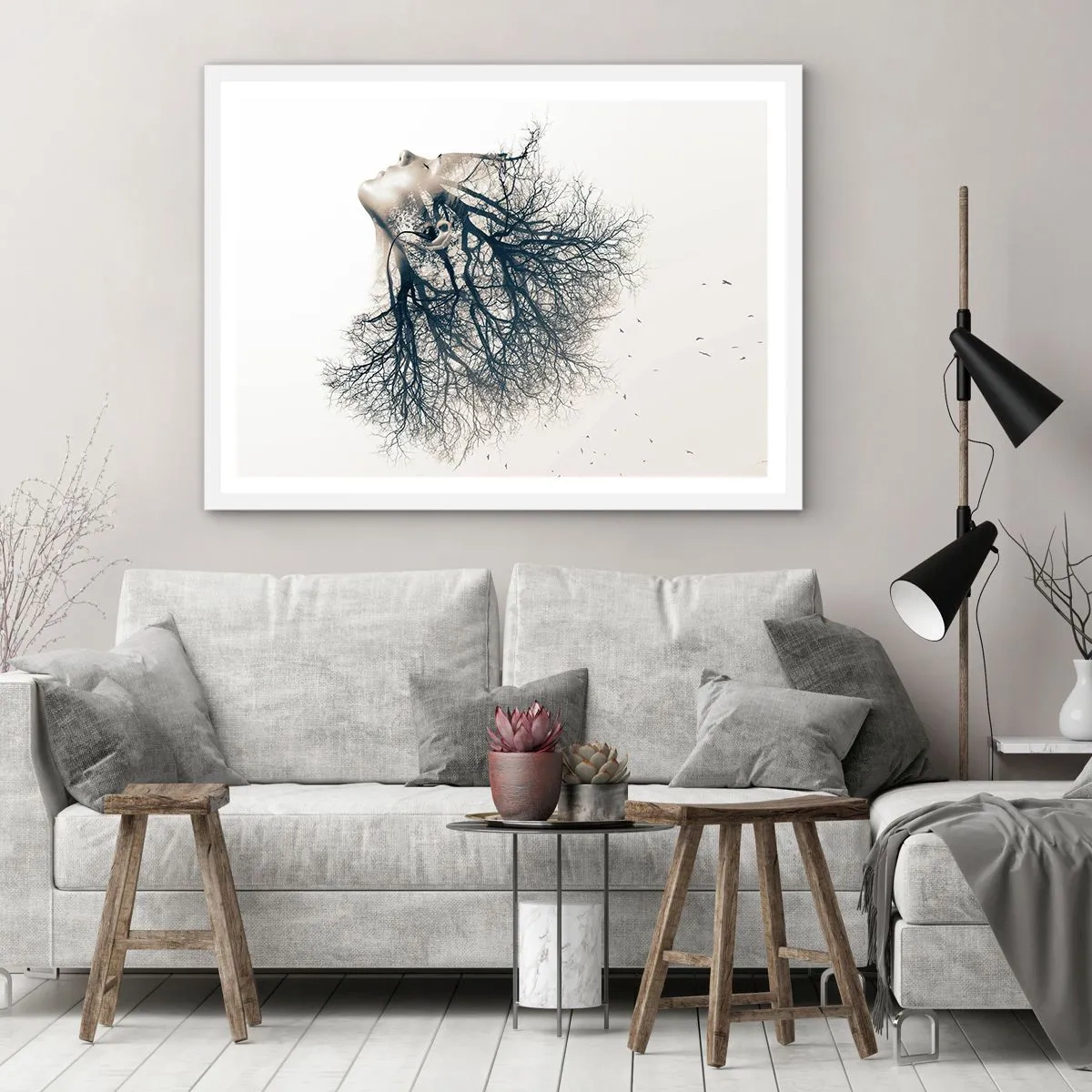 Plakat w białej ramie - Zasłuchana w szept drzewa - 70x50 cm