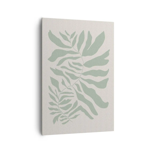 Obraz na płótnie - Delikatny wzór gałązki z liśćmi w odcieniu szmaragdowej zieleni - 70x100cm - Szmaragdowa gałązka - Nowoczesna dekoracja ścienna do salonu i sypialni ARTTOR