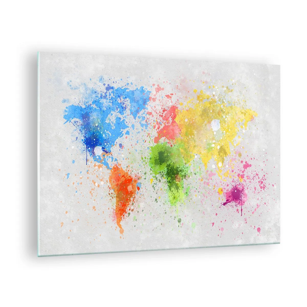 Obraz na szkle - Mapa świata w kolorowych plamach farby - 70x50cm - Wszystkie barwy świata - Nowoczesna dekoracja ścienna do salonu i sypialni ARTTOR