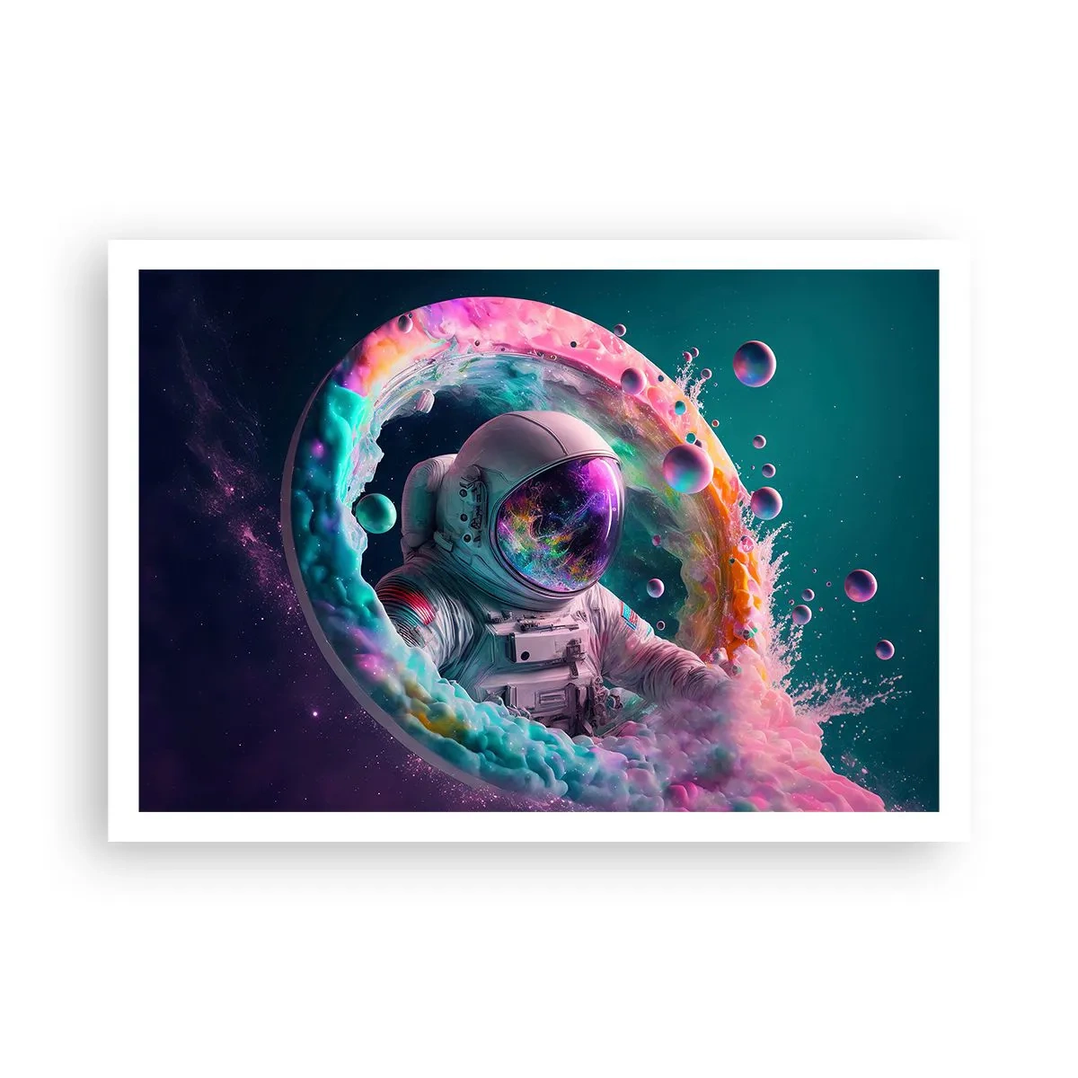 Plakat - Astronauta w kolorowej kosmicznej aurze - 100x70cm - Gwiezdne wrota - Nowoczesna dekoracja ścienna do salonu i sypialni ARTTOR
