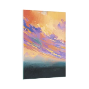 Obraz na szkle - Dynamiczna scena z postaciami na tle kolorowego nieba o zachodzie słońca - 70x100cm - Siła przyciągania - Nowoczesna dekoracja ścienna do salonu i sypialni ARTTOR