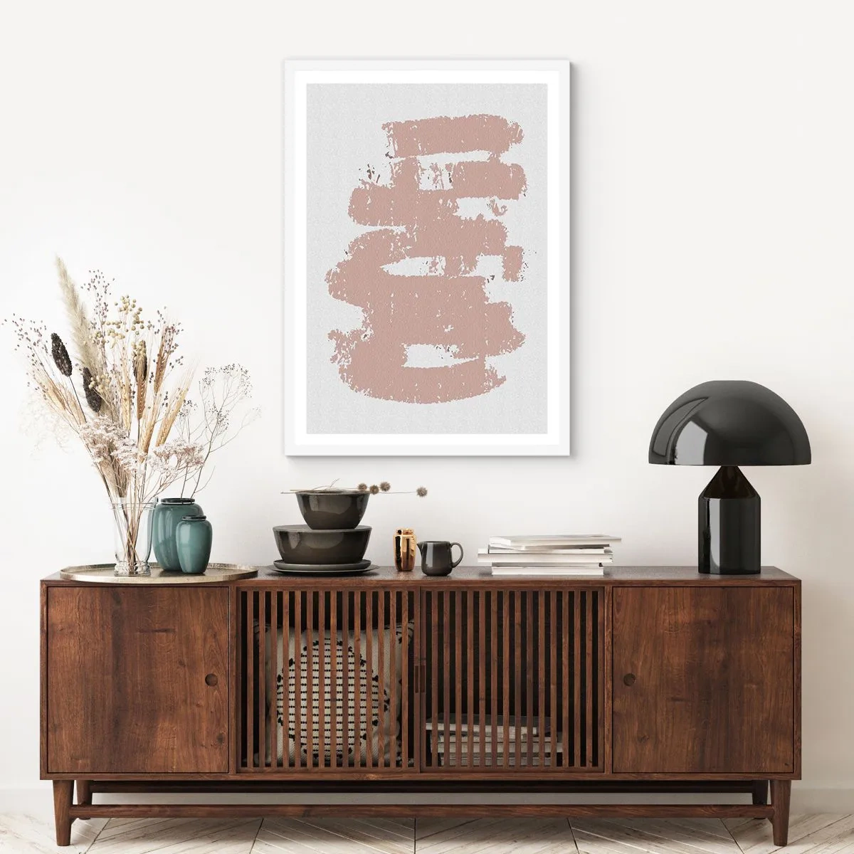 Plakat w białej ramie - Abstrakcja w łagodnym różu - 30x40 cm