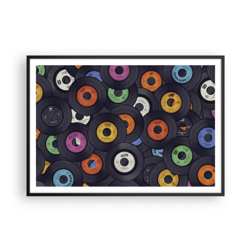 Plakat w czarnej ramie - Kolorowe winyle ułożone jeden na drugim - 100x70cm - Kolory klasyki - Nowoczesna dekoracja ścienna do salonu i sypialni ARTTOR