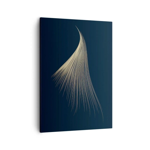 Obraz na płótnie - Złota abstrakcyjna forma przypominająca kosmyk włosów na ciemnoniebieskim tle - 50x70cm - Jak anioła włos - Nowoczesna dekoracja ścienna do salonu, kuchni i sypialni ARTTOR
