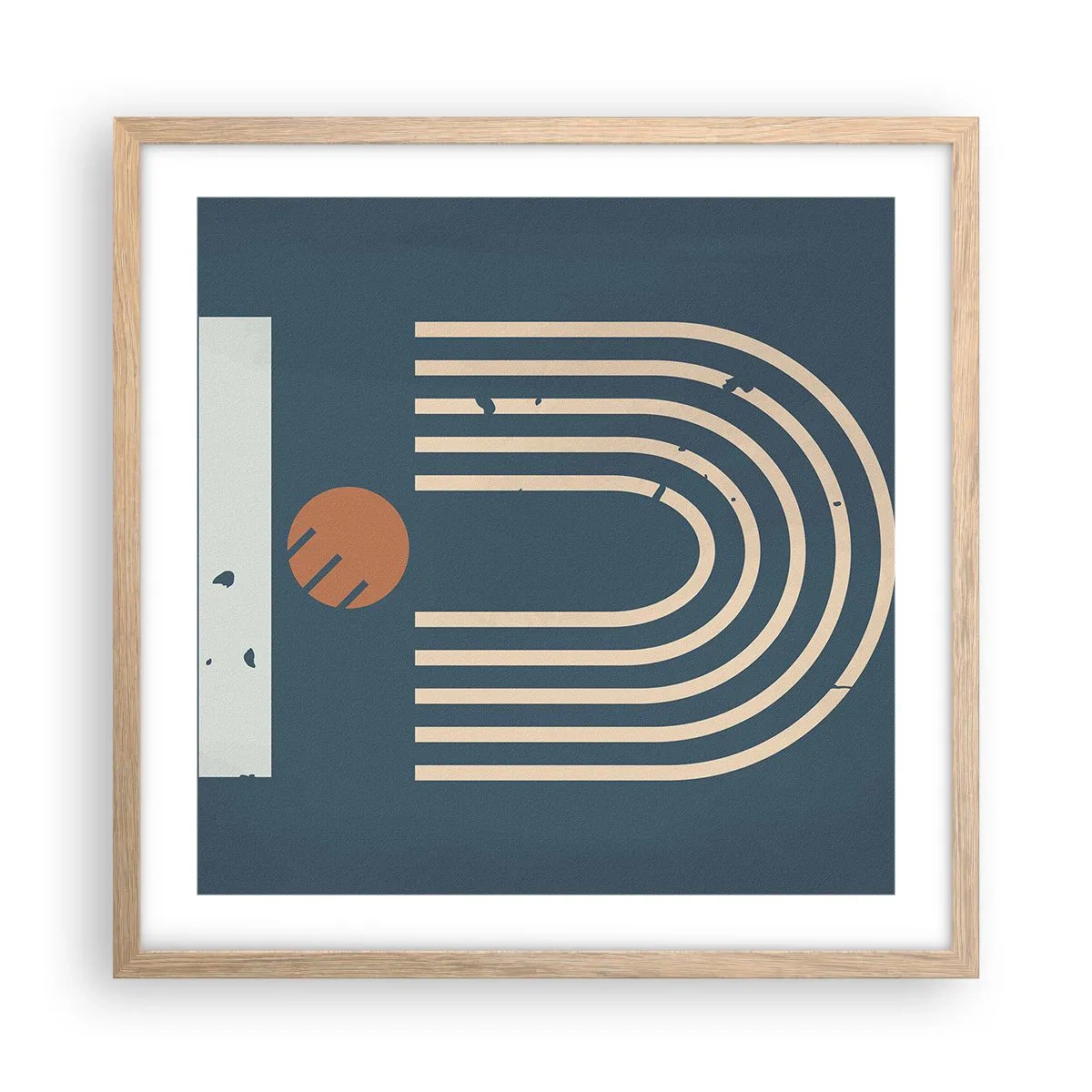 Plakat w ramie jasny dąb - Geometria na granacie - 50x50 cm