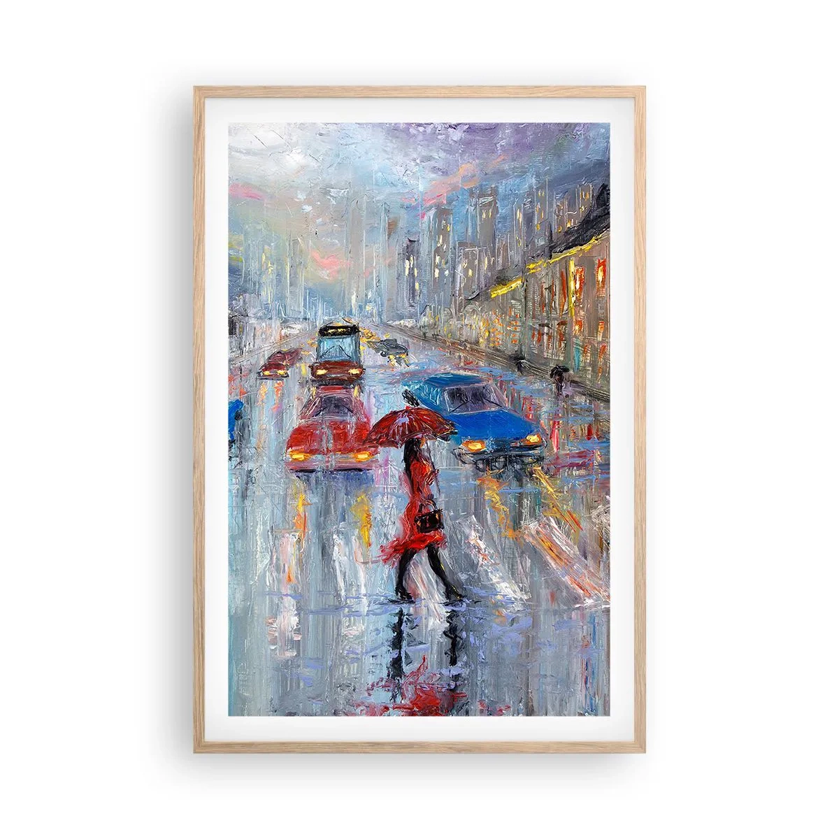 Plakat w ramie jasny dąb - Deszczowe popołudnie w mieście - 61x91 cm