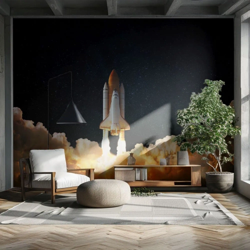 Fototapeta Premium Sand - Start wahadłowca kosmicznego na tle gwiazd - 100x70cm - Ad astra! - Nowoczesna dekoracja ścienna do salonu, kuchni i sypialni ARTTOR