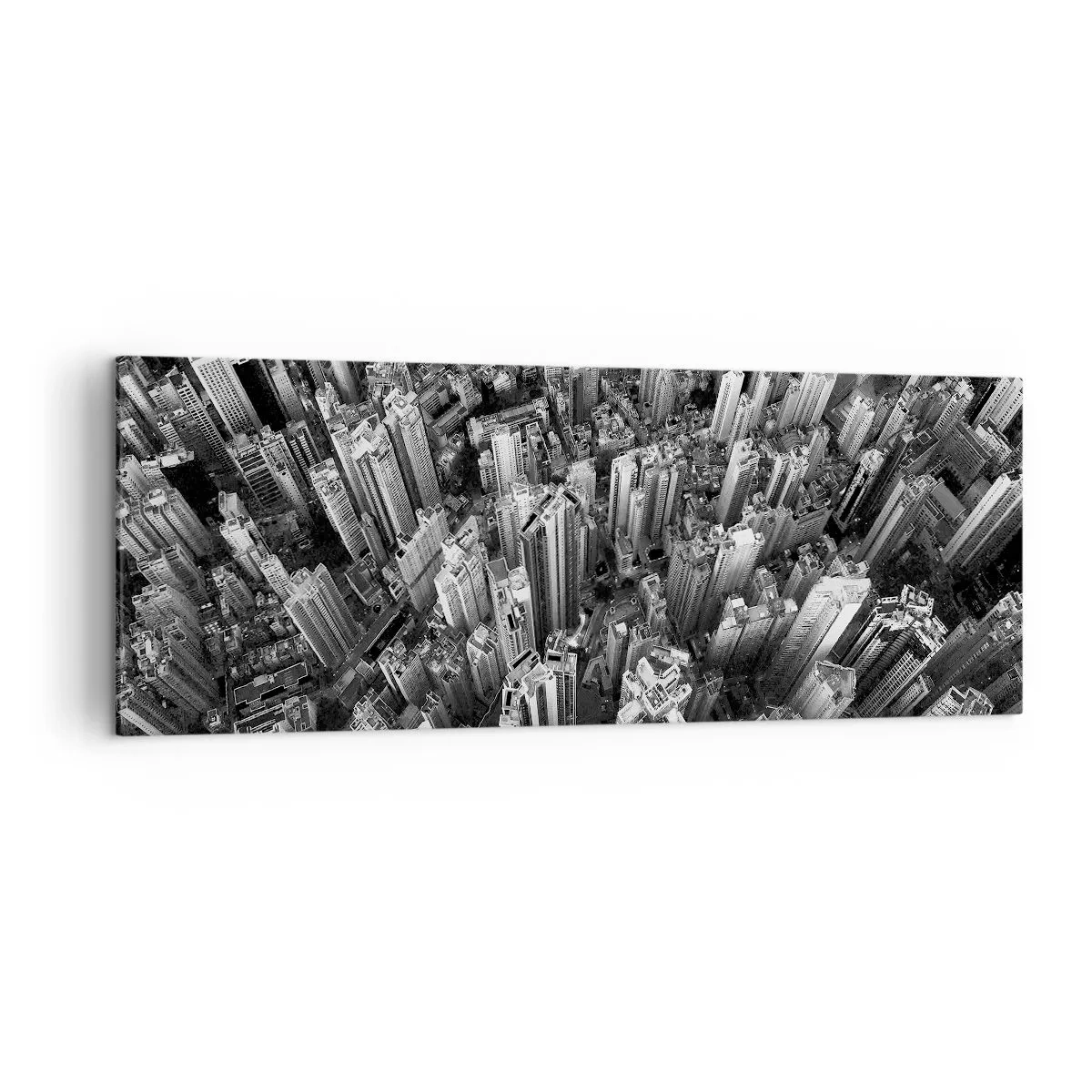 Obraz na płótnie - Czarno-biały widok miasta z lotu ptaka - 140x50cm - Wciąż wyżej i wyżej - Nowoczesna dekoracja ścienna do salonu i sypialni ARTTOR