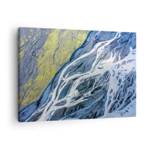 Obraz na płótnie - Abstrakcyjny widok na meandrujące koryta rzek z lotu ptaka - 70x50cm - Naskalne malowidła natury - Nowoczesna dekoracja ścienna do salonu i sypialni ARTTOR