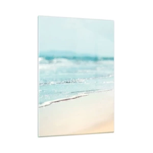 Obraz na szkle - Delikatne fale oceanu muskające piaszczystą plażę - 50x70cm - Ciepło i szum - Nowoczesna dekoracja ścienna do salonu, kuchni i sypialni ARTTOR