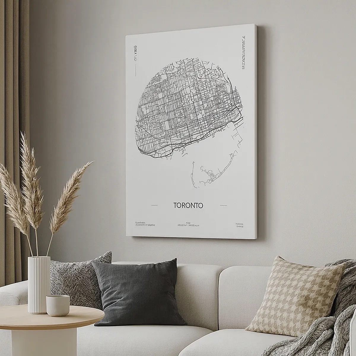 Obraz na płótnie - Minimalistyczna mapa Toronto w czarnych liniach na białym tle - 50x70cm - Anatomia Toronto - Nowoczesna dekoracja ścienna do salonu, kuchni i sypialni ARTTOR
