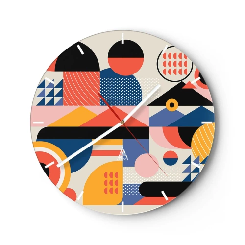 Zegar ścienny - Kolorowa abstrakcja geometryczna w stylu retro - 30x30cm - Kompozycja: pobaw się - Nowoczesna dekoracja ścienna do salonu, kuchni i sypialni ARTTOR