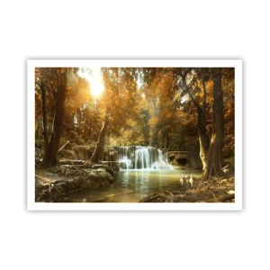 Plakat - Jesienny krajobraz z wodospadem - 100x70cm - Parkowa kaskada - Nowoczesna dekoracja ścienna do salonu i sypialni ARTTOR