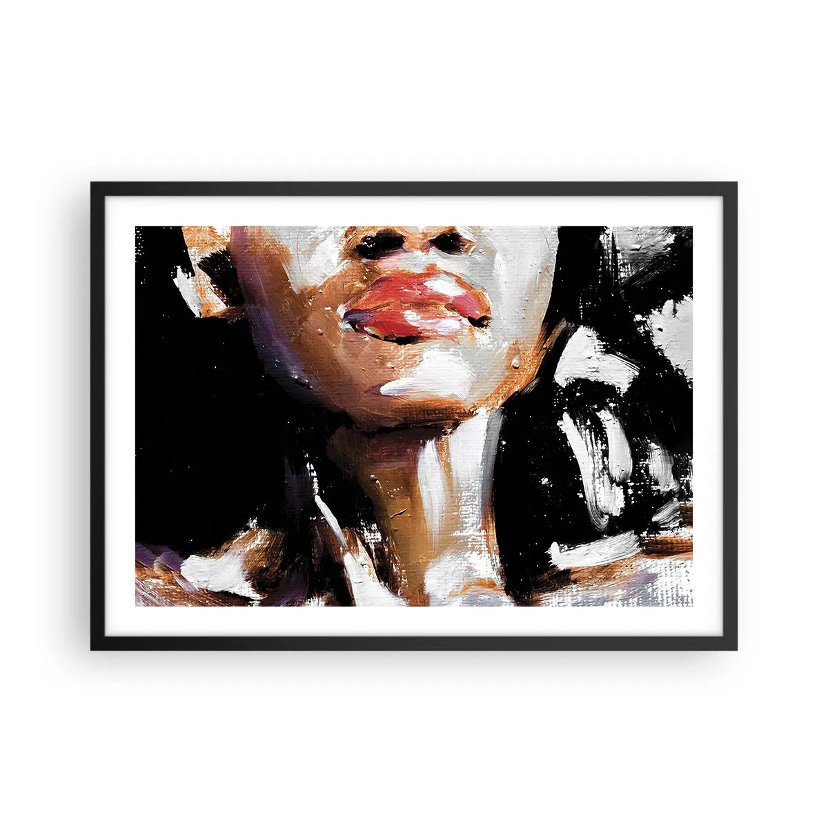 Plakat w czarnej ramie - Portret kobiety w ekspresyjnym stylu malarskim na ciemnym tle - 70x50cm - Duma bez uprzedzeń - Nowoczesna dekoracja ścienna do salonu i sypialni ARTTOR