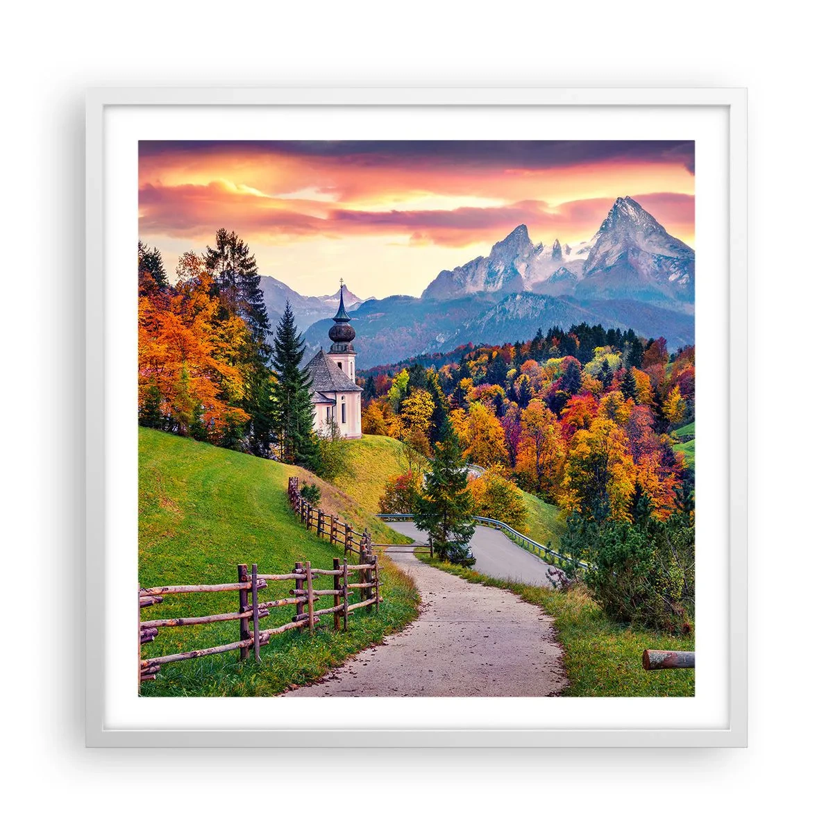 Plakat w białej ramie - Pejzaż jak malowanie - 60x60 cm