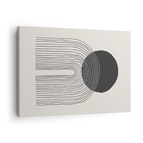 Obraz na płótnie - Abstrakcyjny wzór z liniami i czarnym kołem na jasnym tle - 70x50cm - Drżenie i pewność - Nowoczesna dekoracja ścienna do salonu i sypialni ARTTOR