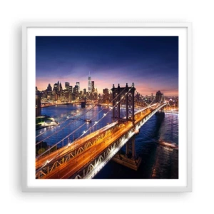 Plakat w białej ramie - Świetlistym mostem do serca miasta - 60x60 cm