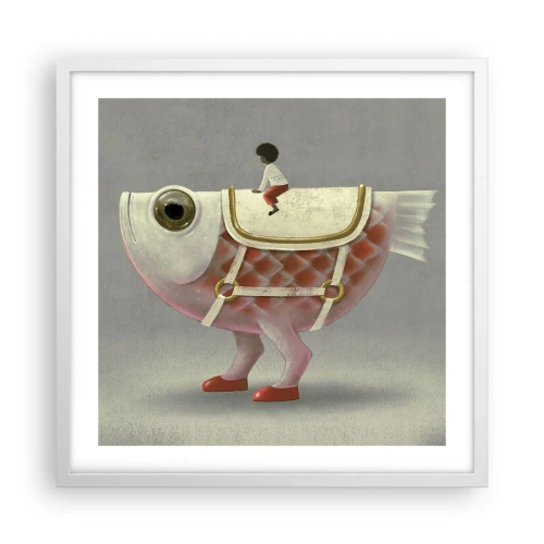 Plakat w białej ramie - Ryboński jeździec - 50x50 cm