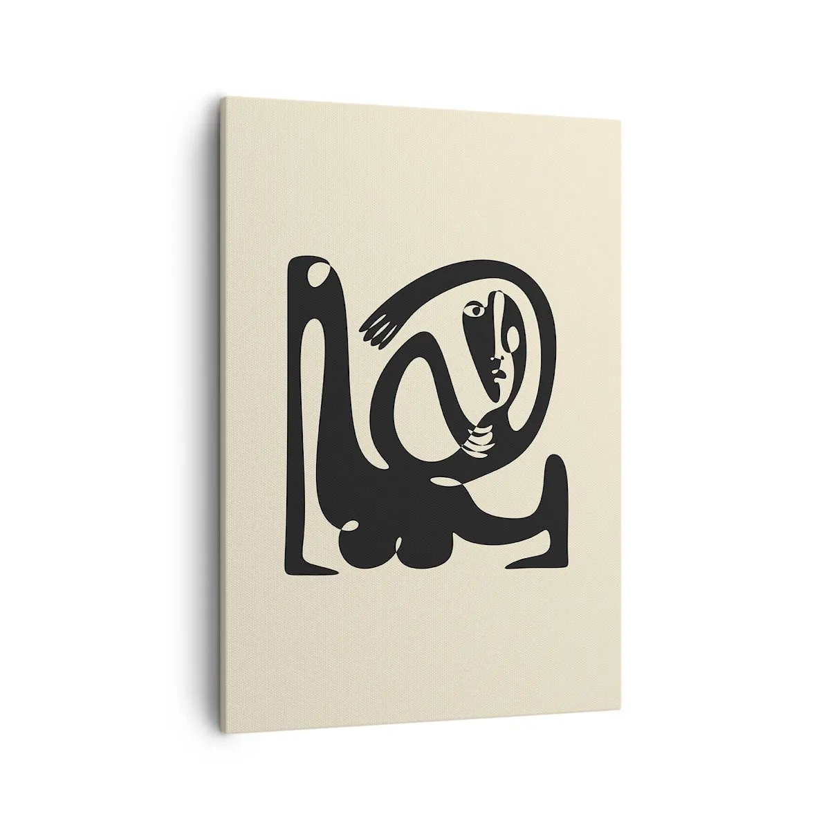 Obraz na płótnie - Abstrakcyjna sylwetka postaci w stylu minimalistycznym na beżowym tle - 50x70cm - Prawie Picasso - Nowoczesna dekoracja ścienna do salonu, kuchni i sypialni ARTTOR